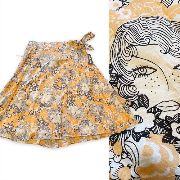 Modcloth Peeking at Perfection A-Line Skirt Cotton Floral Peach Orange NWT - Picture 1 of 11